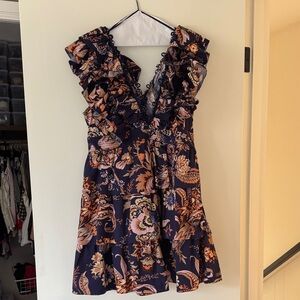 Anthropologie Navy and Orange Floral Mini Dress